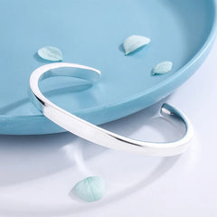 Sole Memory Simple Smooth Shiny 925 Sterling Silver Resizable Opening Bracelet For Women Luxury Jewelry Gift BR349