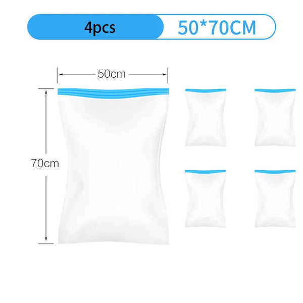 4 Packs Space Saver Compression Bags No Pump Needed - Vacuum Seal Storage Bags for Clothing Travel Camping Essentials