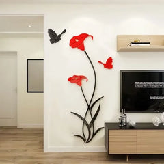 DIY Butterfly Lily Flower Wall Decal Acrylic Mirror Flower Wall Sticker Murals for Living Room Bedroom TV Background Home Decor