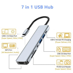 USB C Hub Splitter to 4K HDMI-Compatible USB 3.0 Type C Adapter SD TF Docking Station for MacBook iPad Samsung S22 Dex Laptop