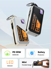 QOOVI Mini Powerbank 5000mah Built-in Cable PD 20W Portable Charger Fast Charging For iPhone 15 Samsung Xiaomi External Battery