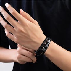 Retro Norse Hexagram Star of David Bracelet Men Stainless Steel Six Point Star Amulet Leather Wristband Religion Jewish Jewelry