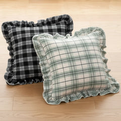 BUYNOW 1PC Two-tone Plaid Lace Pillowcase British Vintage Style Countryside Cottage Sofa Cushion Cover Home Bedroom Bed Decor