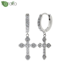 925 Sterling Silver Needle Fashion Cross Pendant Hoop Earrings for Women Vintage Gold Color Small Earrings Luxury Jewelry Gifts