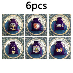 6pcs Velvet Moon Sun Tarot Storage Bag Board Game Cards Embroidery Drawstring Package Witchcraft Supplies for Altar Tarot Pouch