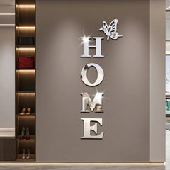 HOME Home Logo 3D Mirror Wall Sticker Butterfly Acrylic Mirror Wall Sticker 5PCS Art Entrance Decoration Home Decoration