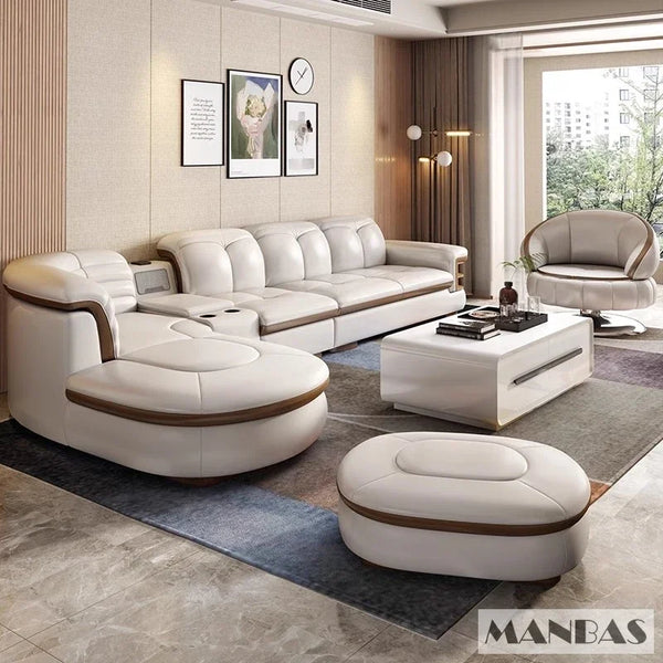 Luxury L-Shaped Leather Corner Sofa – Living Room Furniture