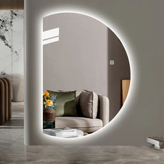 LED Light Luminous Left and Right Cut Irregular Art Mirror Vanity Popular Smart Semicircular Bathroom Mirror Full-length Mirror