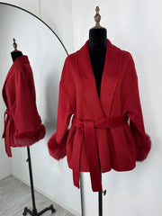 Tossy Fox Fur Wool Short Coat – Elegant Double-Sided Women Jacket
