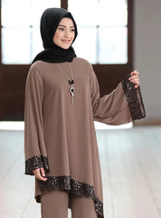 Ramadan 2 Piece Set Muslim Women Turkey Asymmetry Abaya Blouse Wide Leg Pants Kaftan Eid Suits Islamic Clothes Djellaba Musulman