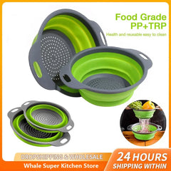 Silicone Folding Drain Basket Fruit Vegetable Washing Basket Foldable Strainer Colander Collapsible Drainer Kitchen Storage Kitchen Tools