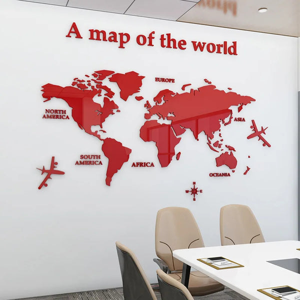 World Map Wall Mirror Stickers DIY 3D Acrylic Wall Stickers Bedroom Office Background Wall Decoration Stickers Large Size