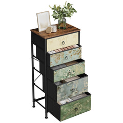 WOLTU Fabric Chest of Drawers with 5 Drawers Storage Organizer Sideboard Vintage Narrow Drawer Cabinet for  Kitchen Hallway Home Bedroom Furniture