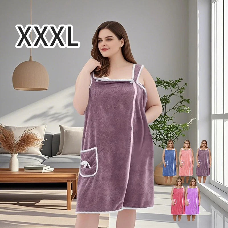 1 Pcs Women's Plus Size Wearable Bath Towel-Cute Bow Soft Shower Skirt for Women-Adjustable Bath Robe with Pocket for Home an