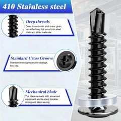 200/50PCS Black Stainless Steel Self-tapping Screws Round Flat Head Drill-Tap Screw Cross Phillips Fasteners Hardware 13/19/25mm
