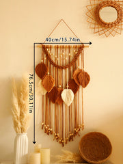Multicolor Leaves Tapestry Boho Hand Woven Macrame With Wooden Beads Crafts Wall Hanging Nordic Home Decoration Mother Day Gift