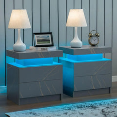 Set of 2 LED Nightstands with 2 Drawers – Modern Bedside Tables Bedroom Furniture