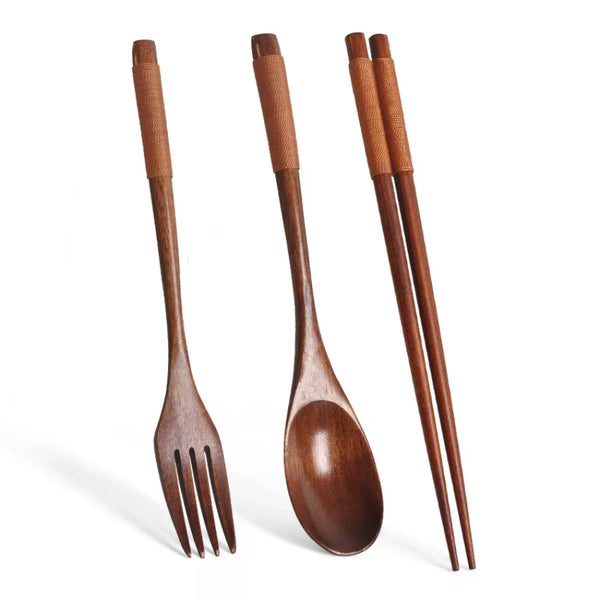 Wooden Spoon Spoon and Fork Environmentally Friendly Tableware Series Natural Oval Spoon Set Suitable for Cooking Chopsticks Bar Kitchen Tools, Cooking Utensils