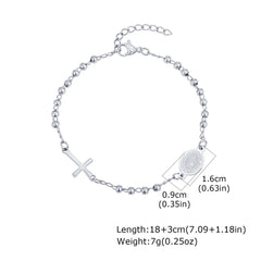 Vnox Stainless Steel Beaded Virgin Mary Bracelet,Charm Rosary Cross Chain Bracelet For Women,Religion Christ Three Color Jewelry