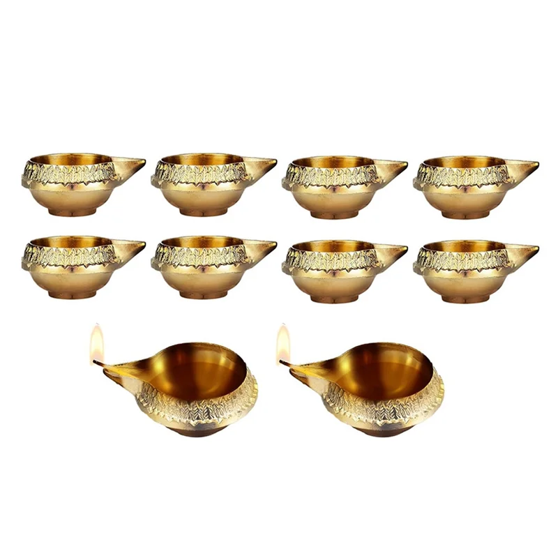 Kuber Diya For Diwali Decoration 10 Pcs Alloy Metal Oil Lamp Traditional Vilakku For Puja Pooja India