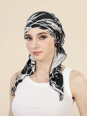 Muslim Fashion Print Hijab Turban Hats Long Tail Head Wraps Elastic Hijab Hats Breathable Chemo Cap For Women Girls