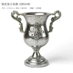 Vintage High Foot Iron Vase Classical Living Room Dry Flower Arrangement Accessories Creative Home Metal Flower Pot Decoration