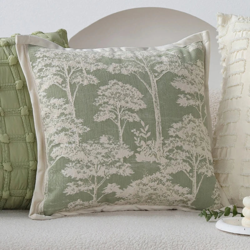 Jacquard Cushion Cover Skin-friendly High Quality Matcha Color Pillowcase Fresh Home Decorative Pillowcase for Indoor Sofa 45x45