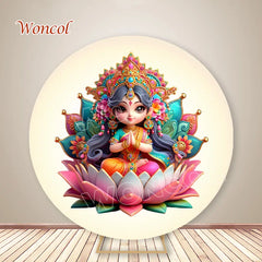 Krishna Round Backdrop Baby Baptism Backdrop Hindu God Krishna Radha Yashoda Circle Cover Indian Wedding Photography Prop