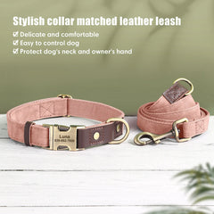 Personalized Dog Collar Leash PU Leather Dog Collars With Walking Lead Rope Free Custom Pet ID for Small Large Dogs Pug Pet Shop