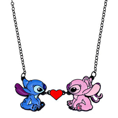Couple's Stitch Heart Necklace - Gold & Silver Angel And Stitch Cute Style Jewelry Pendant Gift for Girls