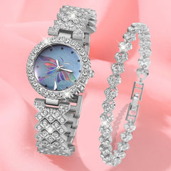 Luxury Women’s Diamond Steel Band Watch & Bracelet Set