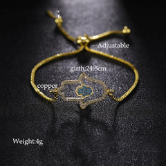Juya 18K Real Gold Plated Adjustable Chains Multicolor Zirconia Hamsa Fatima Enamel Greek Evil Eye Charms Bracelets For Women