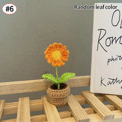 Crochet Knitting Flowers Potted Homemade Crochet Rose Tulip Daisy Office Desktop Ornaments Car Automotive Interior Decoration Home Decor, Plants & flowers