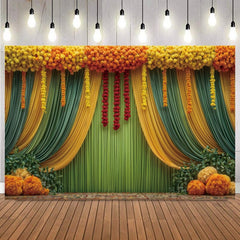 Indian Marigold Curtain Photography Background Puja Ganpati Pooja Traditional Wedding Birthday Party Home Decor Photo Backdrop