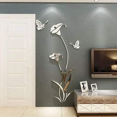 DIY Butterfly Lily Flower Wall Decal Acrylic Mirror Flower Wall Sticker Murals for Living Room Bedroom TV Background Home Decor