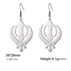 Dawapara Sikh Religious Symbol Earrings Shield Sikhism Punjabi Khanda Pendant Dangle Earrings Stainless Steel Jewelry