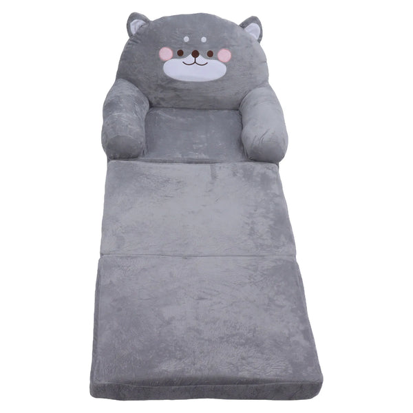Kids Chair Kids Corner Sofa Cartoon Gray Foldable Wide Handle Soft Breathable Toddler Chair for Reading Relaxing Sleeping Living Room Furniture