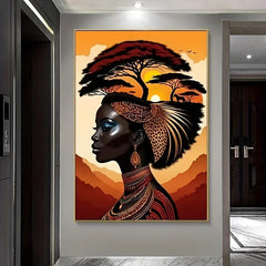 African Black Woman Poster and Prints Abstract Portrait Art Canvas Painting Wall Art Picture for Living Room Home Decor Gift