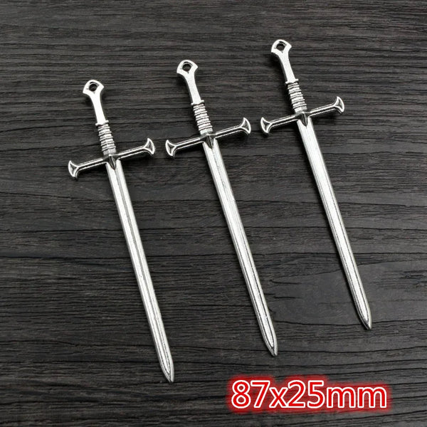 10pcs/lot Antique Silver Plated Sword Blade Charms Pedants DIY Jewelry Making Accessories for Necklace Craft Findings