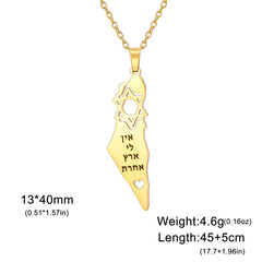 EUEAVAN Israel Palestine Map Necklaces for Women Men Stainless Steel Hebrew Star of David Pendant Jewish Jewelry Gifts Wholesale
