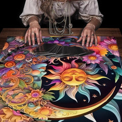 Floral And Sun Tarot Card Tablecloth Altar Cloth Flower Life Spread Tarot Reading Cloth Spiritual Oracle Card Pad