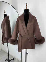 Tossy Fox Fur Wool Short Coat – Elegant Double-Sided Women Jacket