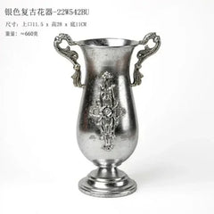 Vintage High Foot Iron Vase Classical Living Room Dry Flower Arrangement Accessories Creative Home Metal Flower Pot Decoration