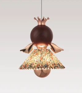 French Retro Floral Pendant Light Luxury Nordic Design Walnut Wood Gril Bedroom Hanging Light for Hallway Bedroom Home Decor