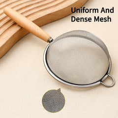 WORTHBUY Flour Sieve Stainless Steel Fine Mesh Strainer Wooden Handle Residue Filter Spoon Colander Kitchen Pastry Baking Kitchen Tools, Cooking Utensils