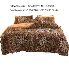 Modern Light Luxury Mink Velvet Leopard Print Duvet Cover and Pillowcase Set, Three-piece Set of Long Plush Soft and