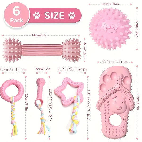 6 PCS Dog Chew Toys For Cleaning Teeth  Soft Rubber Bone Funny Ball Interactive Donut Treat Set For Small Medium Dogs Pet Gifts Pet Shop