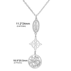 Triple Protection Necklace Virgin Mary Witch Knot Pentagram Tetragrammaton  Stainless Steel Double-side Jewerly