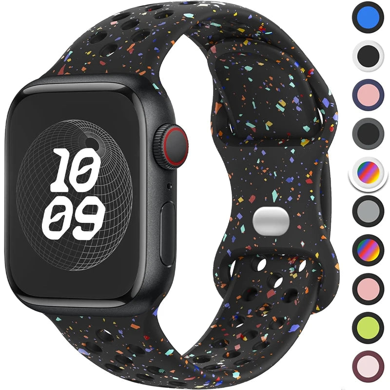 Sport Strap for Apple Watch Band 44mm 45mm 46mm 49mm/38mm 40 41mm Colored Particles Rubber Band IWatch Ultra 11 10 9 8 7 6 5 SE