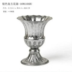Vintage High Foot Iron Vase Classical Living Room Dry Flower Arrangement Accessories Creative Home Metal Flower Pot Decoration